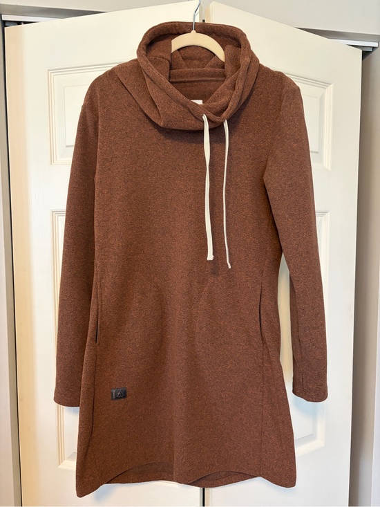 Deso Sweaters - Cozy Brown Cowl-Neck Fleece Tunic Dress